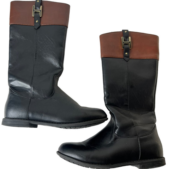 Tommy Hilfiger Vegan Andreah Charm Black & Brown Riding Boots Size 5 - Picture 3 of 5